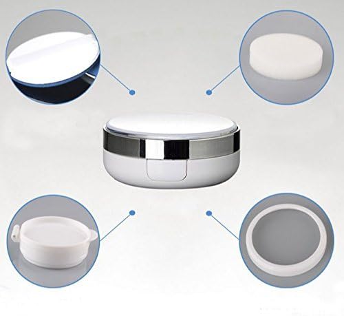 15g 0.5oz Empty Luxurious White Silver Edge Portable Air Cushion Puff Box BB Cream Container Dressing Case with Powder Puff and Mirror