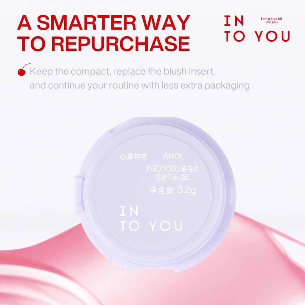 INTO YOU Cushion Blush Refill, Soft Matte Refill Only for Air Cushion Blush (Compact Case Not Included), Buildable and Blendable Cream-Gel Cheek Tint Replacement, Lightweight Blurring Face Blush, AM03