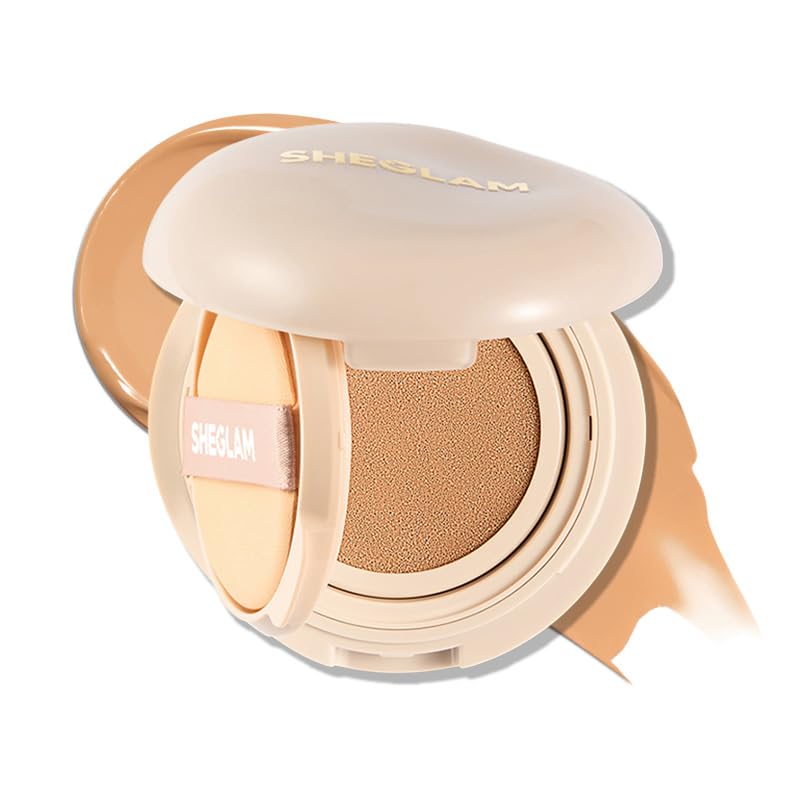 SHEGLAM Lock & Go Long-Lasting Cushion Foundation Soft Matte Weightless Waterproof for Flawless Base Makeup-Sand