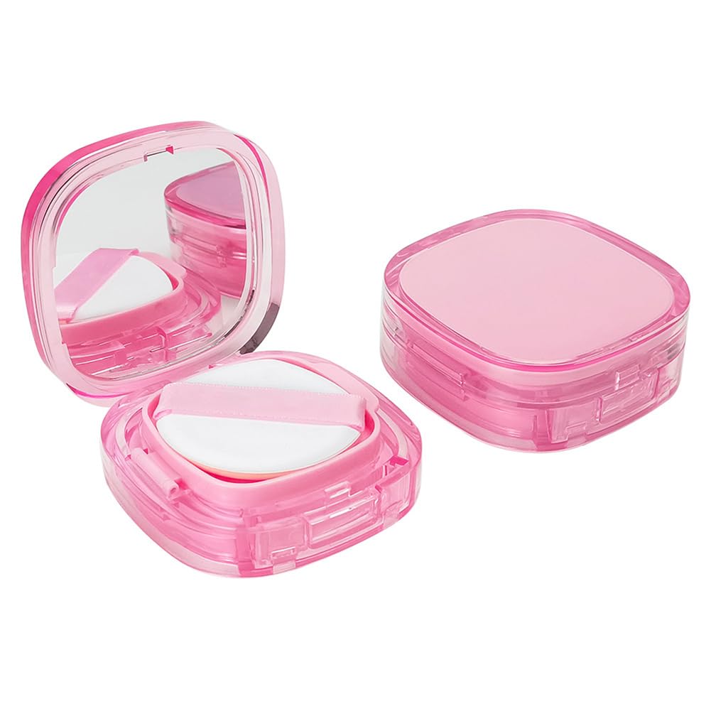 10g Portable Air Cushion Case Empty Foundation Container Makeup Puff Box Cushion Puff Case Foundation Puff Box BB Cream Container With Mirror Makeup Holder Travel Cosmetic Cases (Pink)