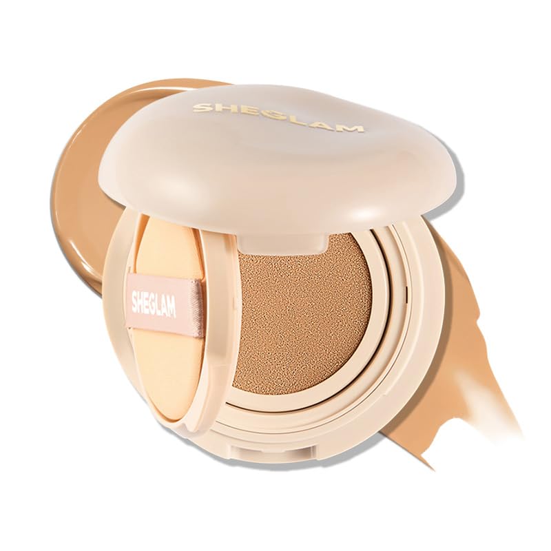 SHEGLAM Lock & Go Long-Lasting Cushion Foundation Soft Matte Weightless Waterproof for Flawless Base Makeup-Sand