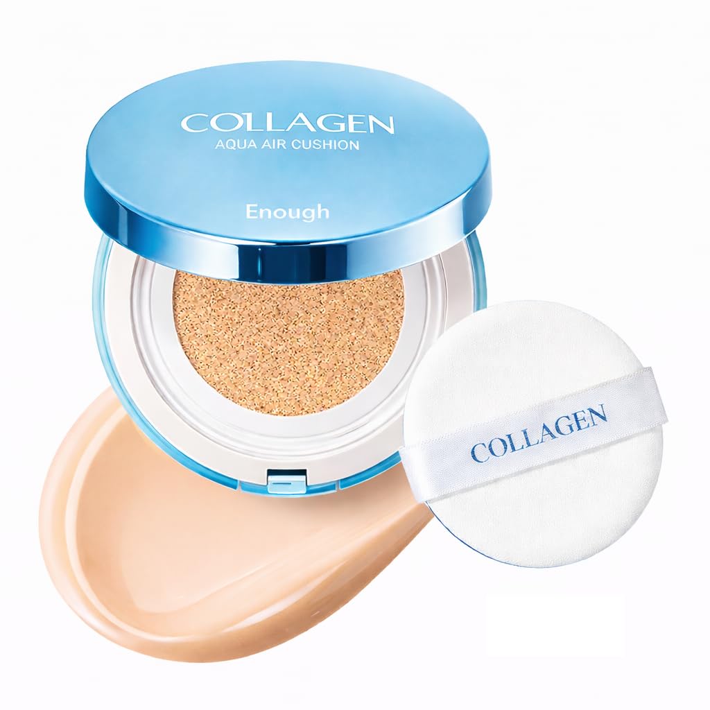 Enough Collagen Aqua Air Cushion, Hydrating Foundation with SPF50, Dewy Finish and Collagen Boost, Korean Beauty Essential for Radiant Skin, 0.53 oz (#13 - Light Beige)