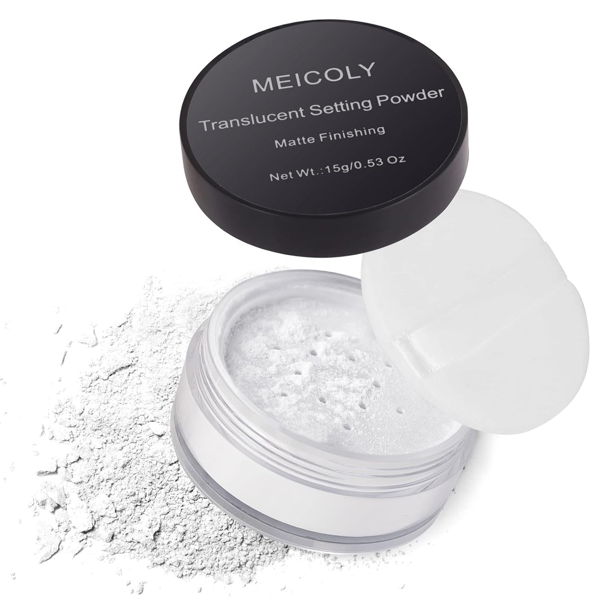 MEICOLY Translucent Loose Setting Powder,Talc-Free Soft Matte Oil Control Face Paint Sealer for Halloween SFX Makeup,Long-Lasting Everyday Makeup White Setting Powder