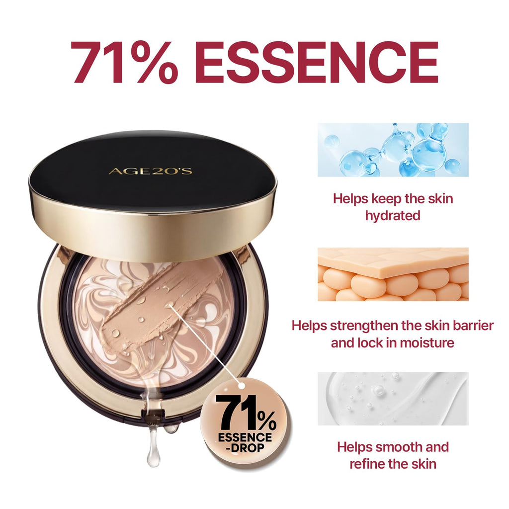 [Vegan] AGE20'S Signature Essence Pact | Pack of 1 | 23W BEIGE | Korean Cushion Foundation | Cream Foundation, Dewy & Glow Finish, Natural Coverage, SPF 50+