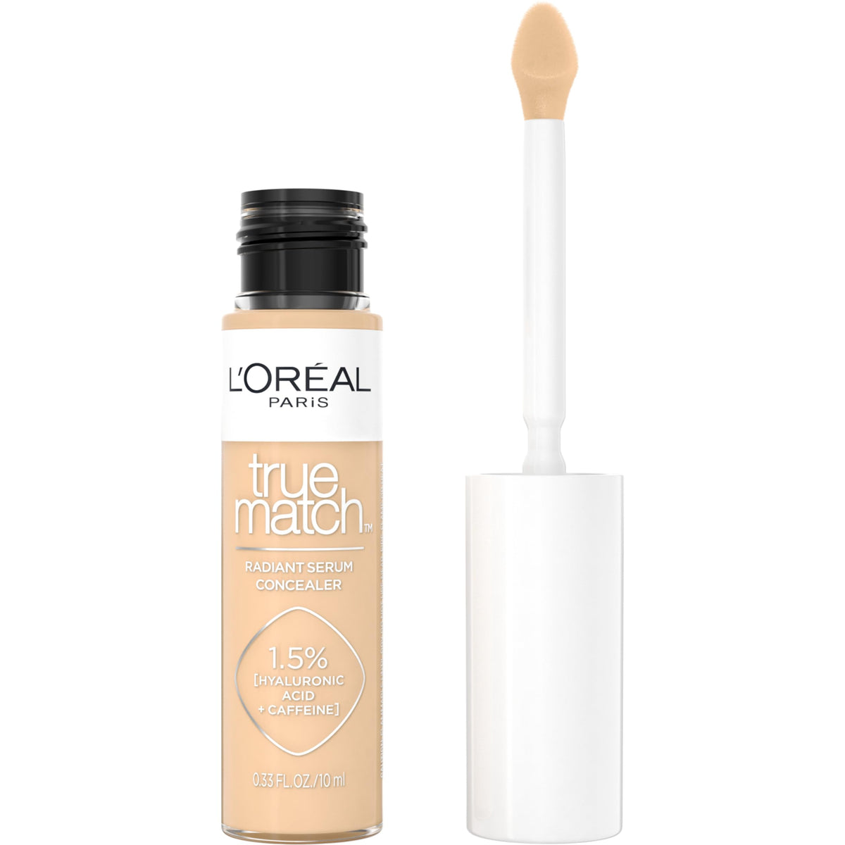 L'Oreal Paris True Match Radiant Serum Concealer, Brightening Under Eye Concealer Make Up with 1.5% Hyaluronic Acid and Caffeine, W3, 0.33 Oz