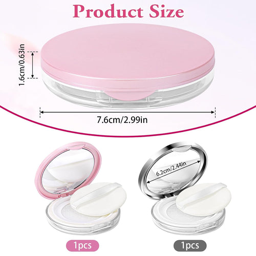 2 Pcs Loose Powder Container with Puff 0.17/0.7 oz Refillable Empty Compact Makeup Powder Travel Containers Case Portable Cushion Puff and Container with Mirror and Elasticated Net Sifter
