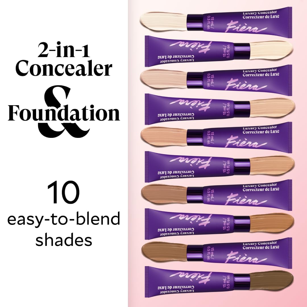 Fièra Luxury Concealer & Foundation with Anti-Aging Ingredients - Full Coverage for Dark Circles, Wrinkles, Fine Lines, and Spots, All-Day Wear For Mature Skin - Neutral Beige, 0.5 FL. OZ. / 15 ML
