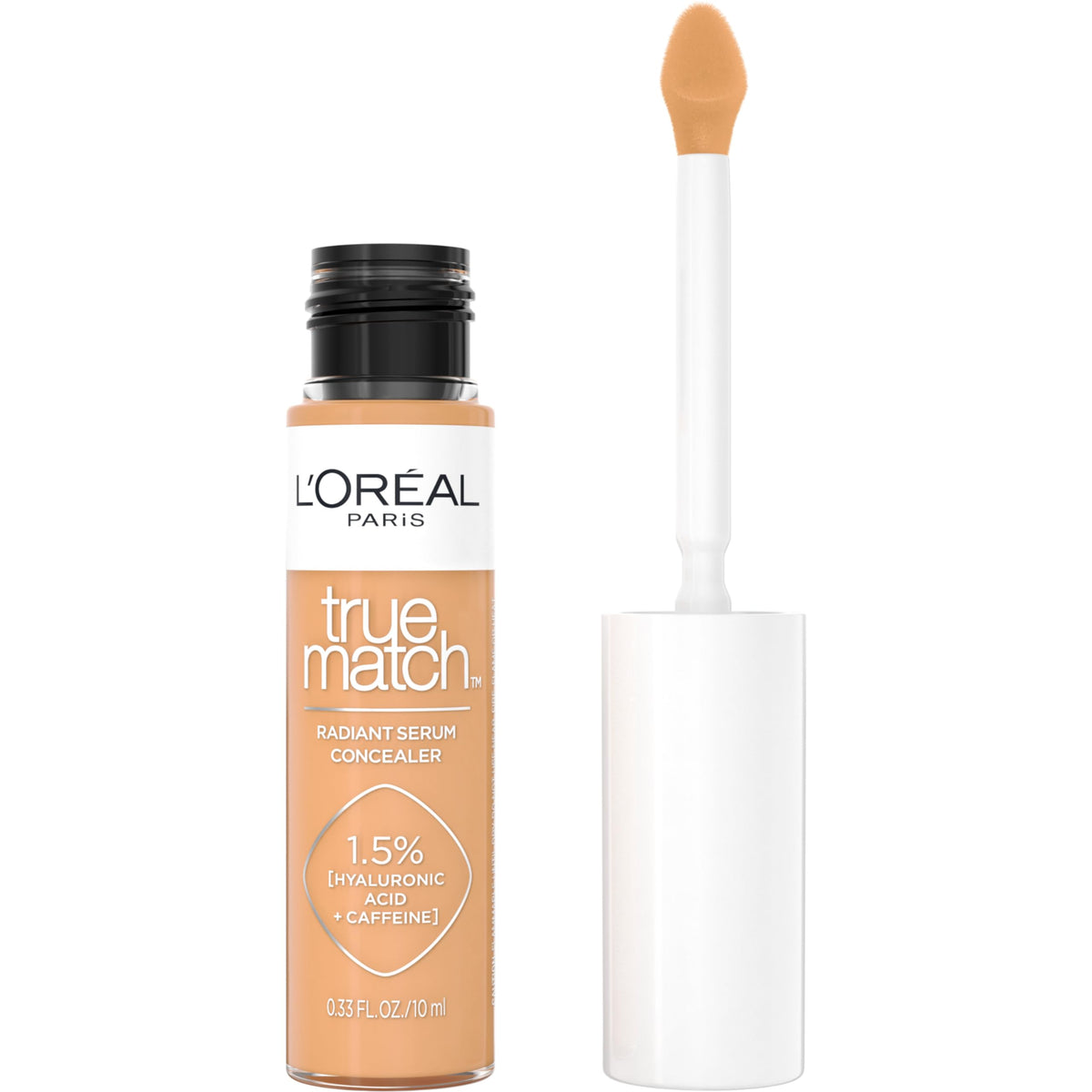 L'Oreal Paris True Match Radiant Serum Concealer, Brightening Under Eye Concealer Make Up with 1.5% Hyaluronic Acid and Caffeine, W3, 0.33 Oz