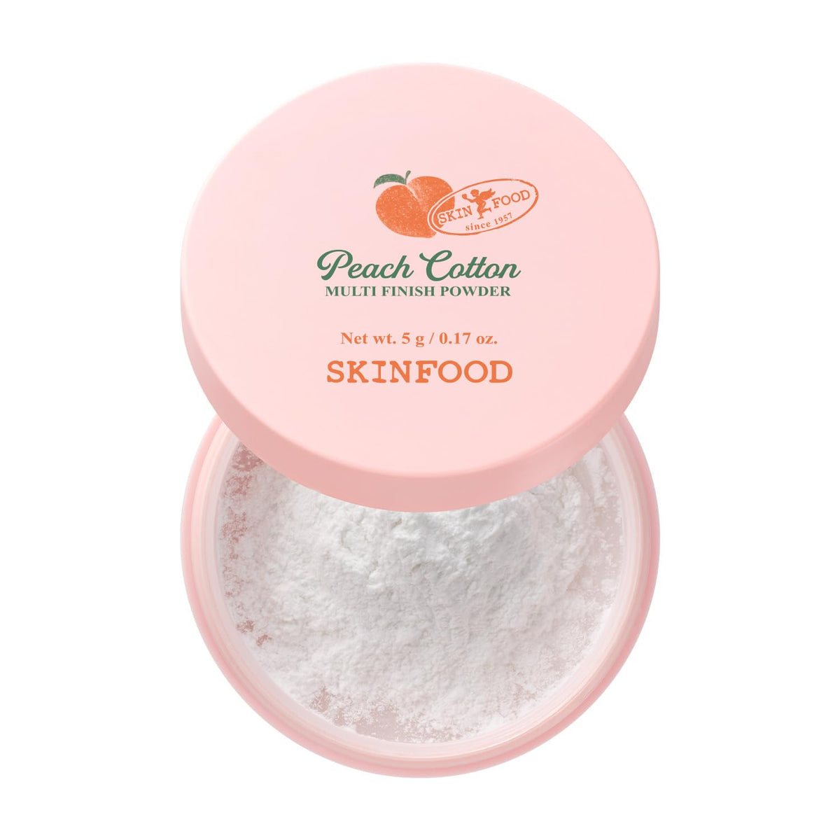 SKINFOOD Peach Cotton Multi Finish Powder 5g - Korean Peach Extract & Calamin Sebum Control Face Powder - Silky Setting Powder - Setting Powder for Oily Skin - Sweet Peach Scent for Soft Skin