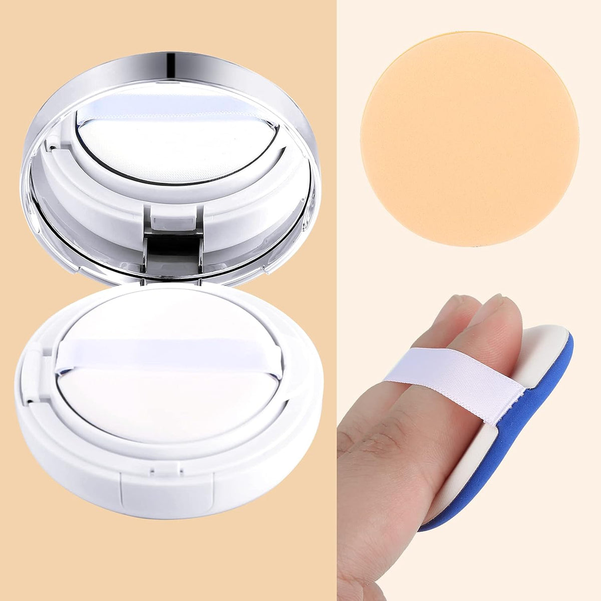 Patelai 7 Pcs Silver Empty Cushion Compact with Mirror 0.5oz