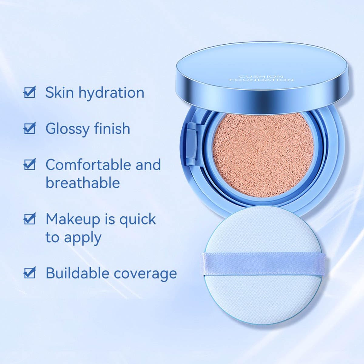 Cushion Foundation Natural Radiant Glow, Skin-Like Finish Buildable Medium-to-High Coverage with Hydrating Formula, Lightweight Dewy Cushion Compact for All-Day Wear Oxidation-Resistant (02# Natural)