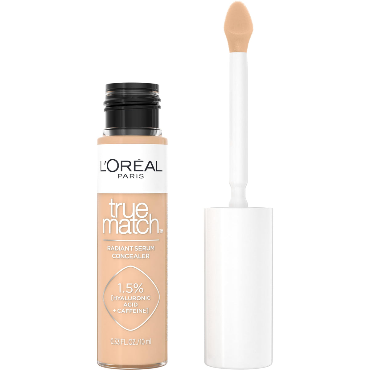 L'Oreal Paris True Match Radiant Serum Concealer, Brightening Under Eye Concealer Make Up with 1.5% Hyaluronic Acid and Caffeine, W3, 0.33 Oz