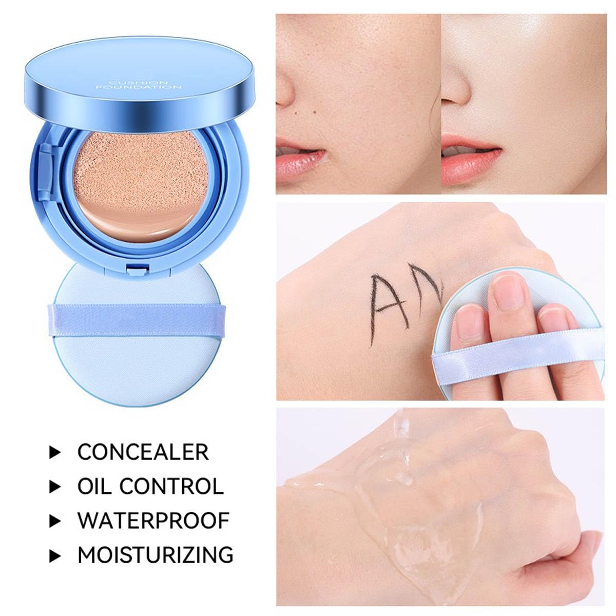 Cushion Foundation Natural Radiant Glow, Skin-Like Finish Buildable Medium-to-High Coverage with Hydrating Formula, Lightweight Dewy Cushion Compact for All-Day Wear Oxidation-Resistant (02# Natural)