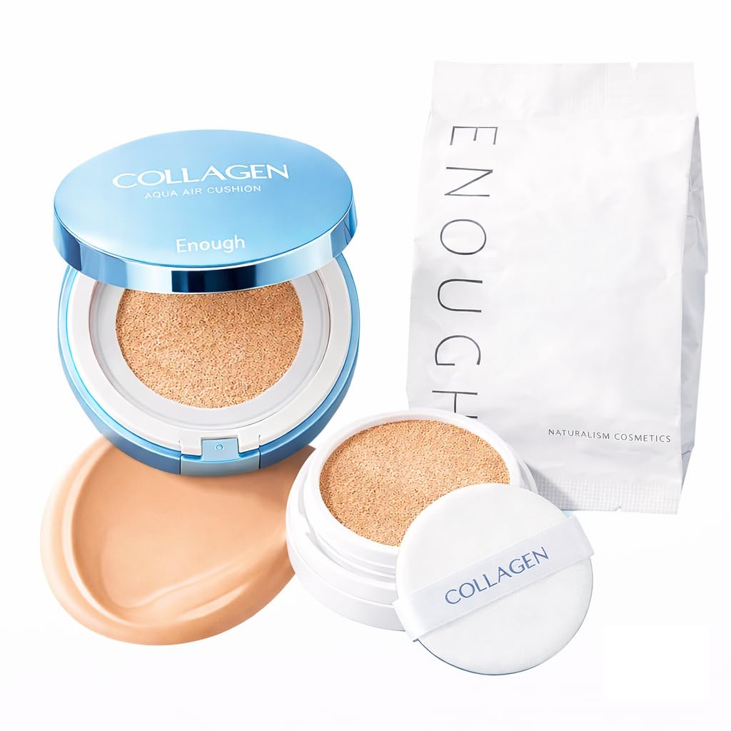 Enough Collagen Aqua Air Cushion, Hydrating Foundation with SPF50, Dewy Finish and Collagen Boost, Korean Beauty Essential for Radiant Skin, 0.53 oz (#13 - Light Beige)