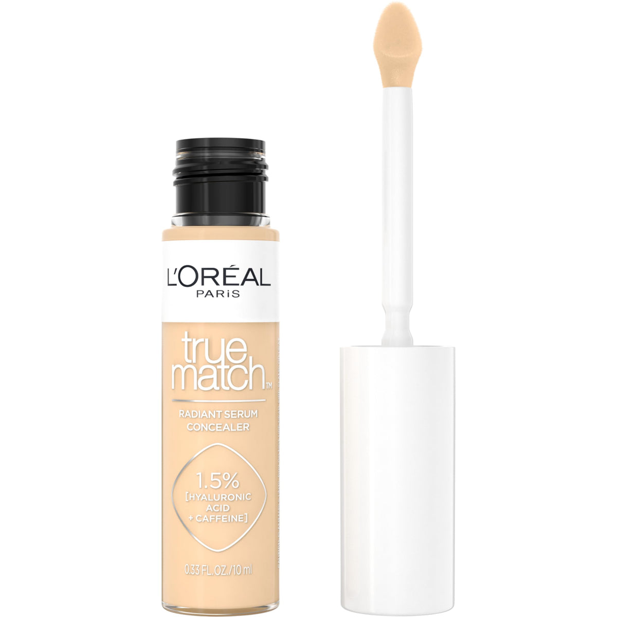 L'Oreal Paris True Match Radiant Serum Concealer, Brightening Under Eye Concealer Make Up with 1.5% Hyaluronic Acid and Caffeine, W3, 0.33 Oz