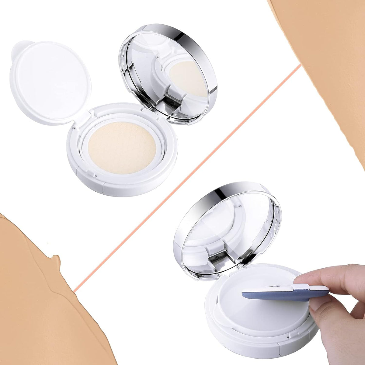 Patelai 7 Pcs Silver Empty Cushion Compact with Mirror 0.5oz