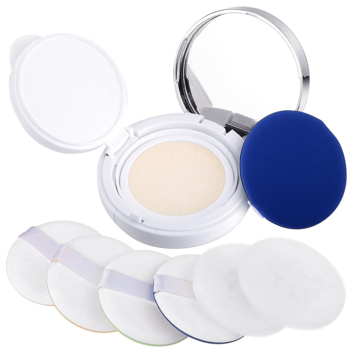 Patelai 7 Pcs Silver Empty Cushion Compact with Mirror 0.5oz