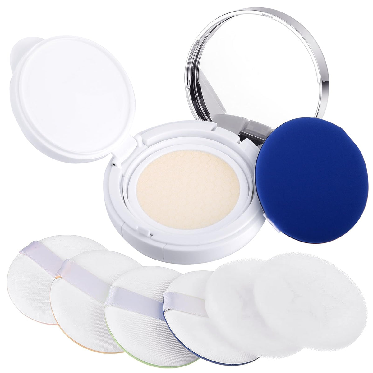 Patelai 7 Pcs Silver Empty Cushion Compact with Mirror 0.5oz