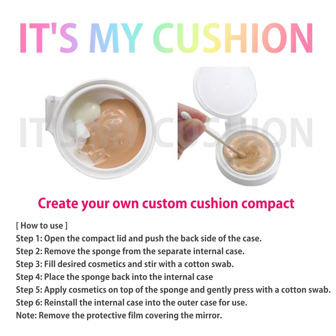 IT'S MY CUSHION Empty Cushion Foundation Compact Case DIY Makeup Portable Refillable Cosmetic Container with Air Puff and Sponge Internal case Mirror BB CC Sun Cream Make Your Own Cosmetic
