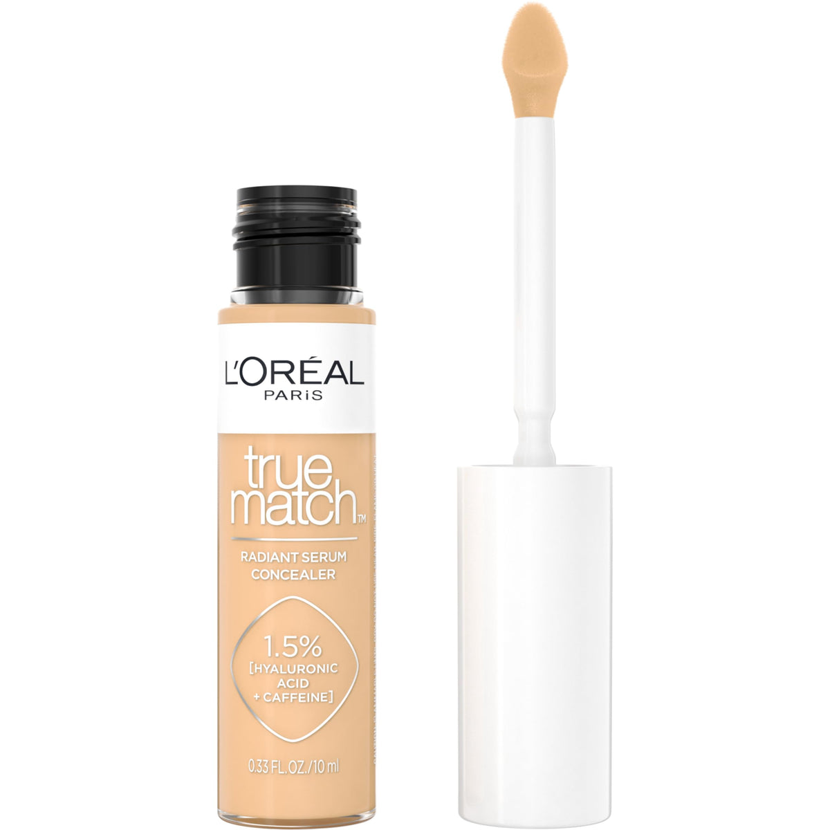 L'Oreal Paris True Match Radiant Serum Concealer, Brightening Under Eye Concealer Make Up with 1.5% Hyaluronic Acid and Caffeine, W3, 0.33 Oz