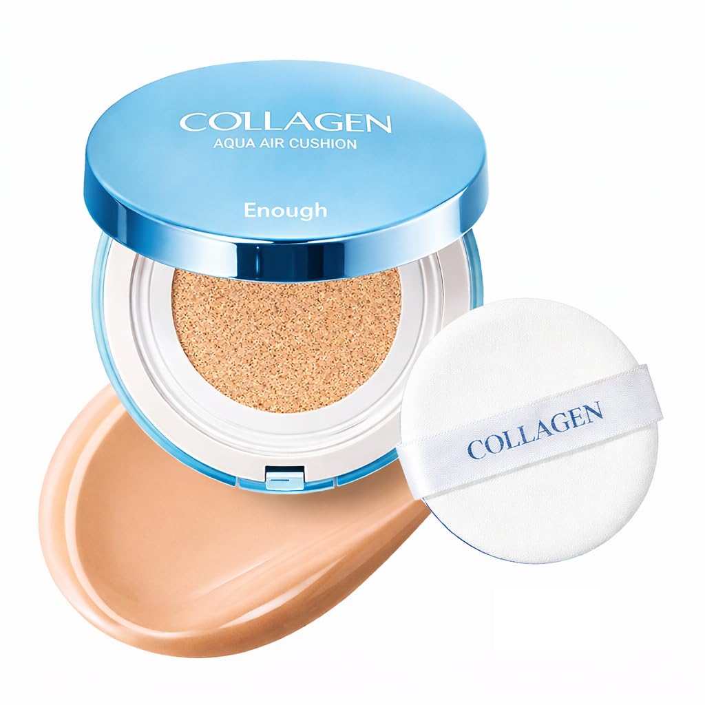 Enough Collagen Aqua Air Cushion, Hydrating Foundation with SPF50, Dewy Finish and Collagen Boost, Korean Beauty Essential for Radiant Skin, 0.53 oz (#13 - Light Beige)