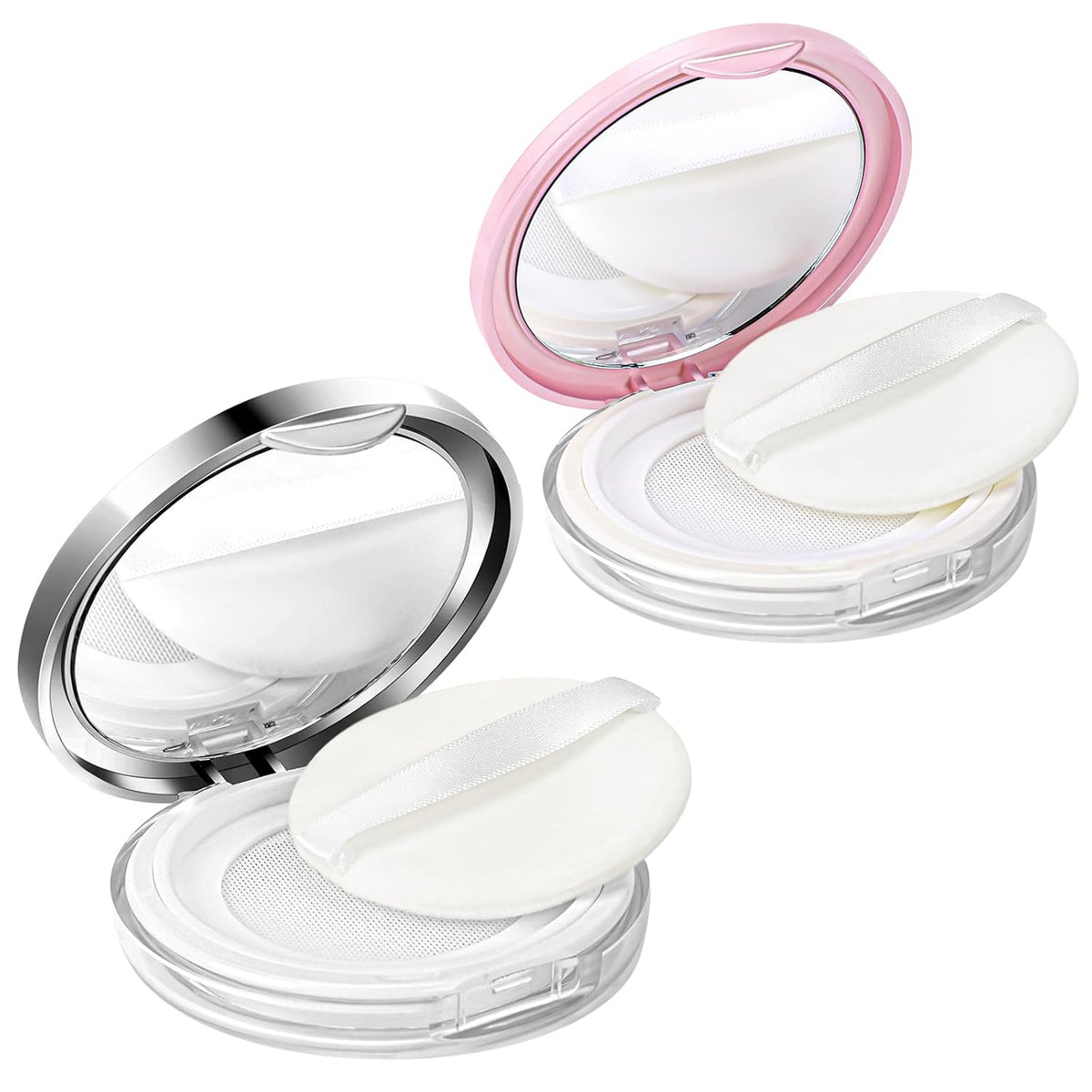 2 Pcs Loose Powder Container with Puff 0.17/0.7 oz Refillable Empty Compact Makeup Powder Travel Containers Case Portable Cushion Puff and Container with Mirror and Elasticated Net Sifter