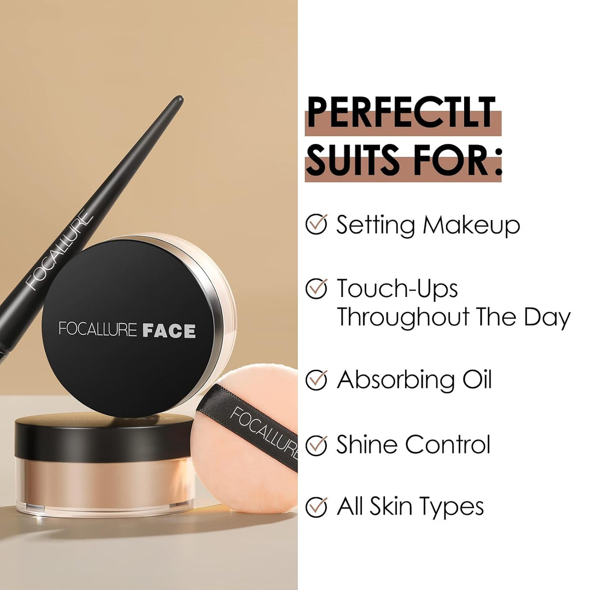 FOCALLURE Oil Control Loose Face Powder - Minimizes Pores & Shine, Natural