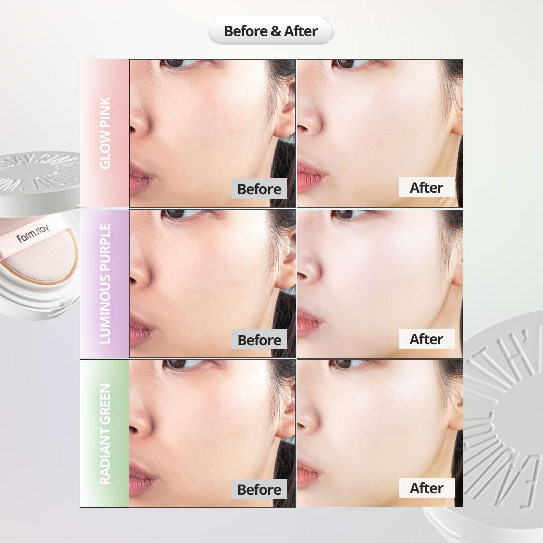Farmstay Glow Pink Tone-Up Cushion – Lightweight Coverage, Even Skin Tone, Korean Beauty Cushion Compact for a Radiant Look 0.52 oz. /15g
