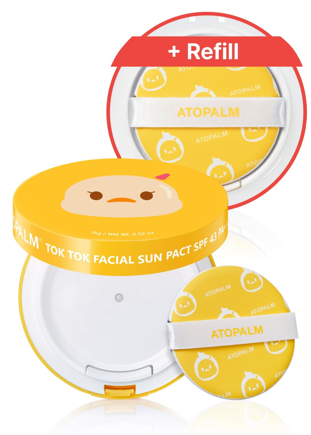 ATOPALM Tok Tok Facial Sun Pact SPF43 PA+++, 0.5 oz (15g)
