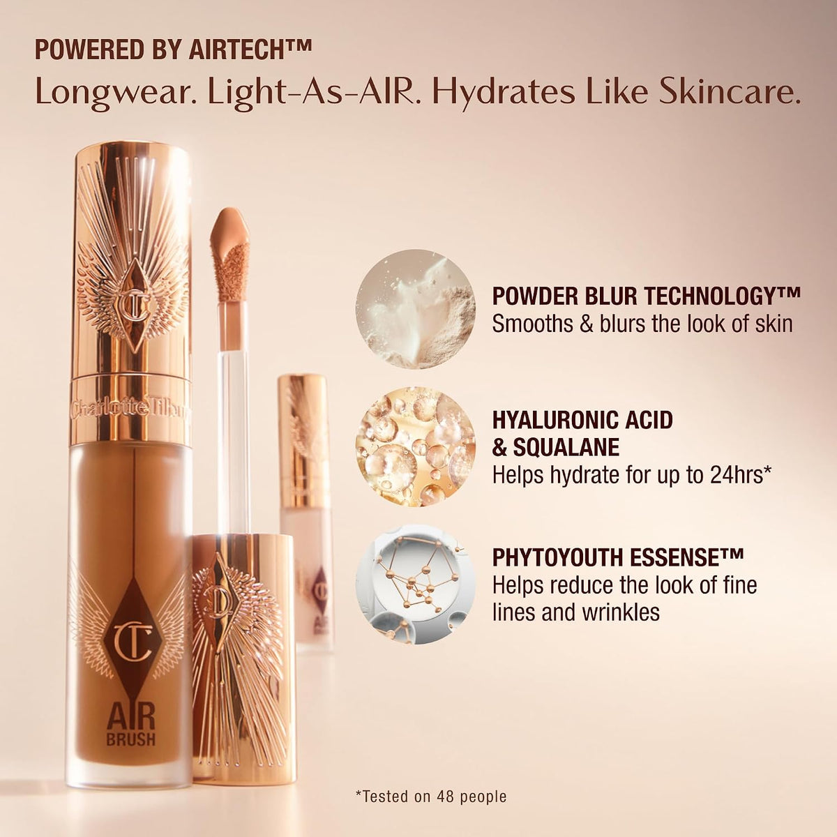 Charlotte Tilbury AIRbrush Flawless Blur Concealer - Longwear Concealer for Dark Circles, Blemishes, Redness & More - Hydrating, Crease-Proof & Full Coverage with a Natural Matte Finish
