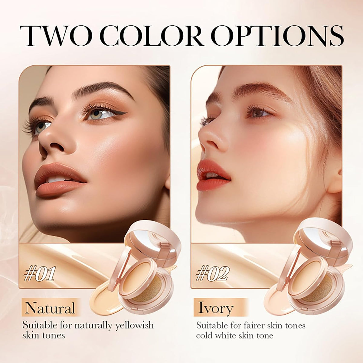 2in1 Air Cushion BB Cream, Double Layer Cushion Foundation, Oil-Control Setting Powder, Concealer Full Coverage, Long-Lasting and Even For All Skin Types, Color Changing Foundation (Natural Color)