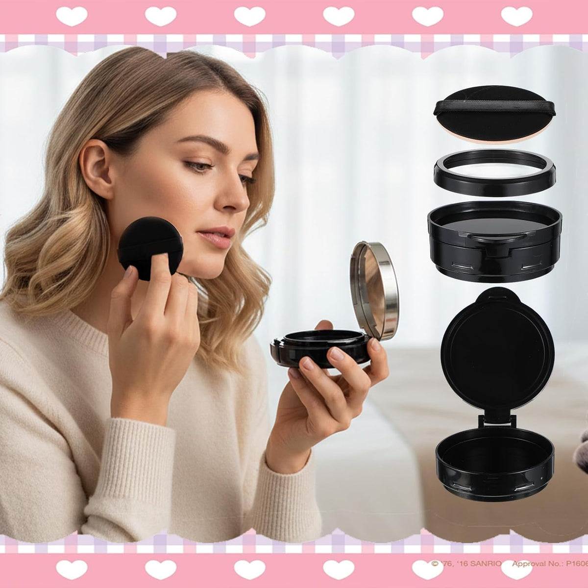 2 Pcs Loose Powder Container with Puff 15g/0.5oz Empty Cushion Foundation Compact Luxurious Cushion Foundation Box Portable DIY Makeup Powder Container with Air Sponge Mirror and Powders Puff