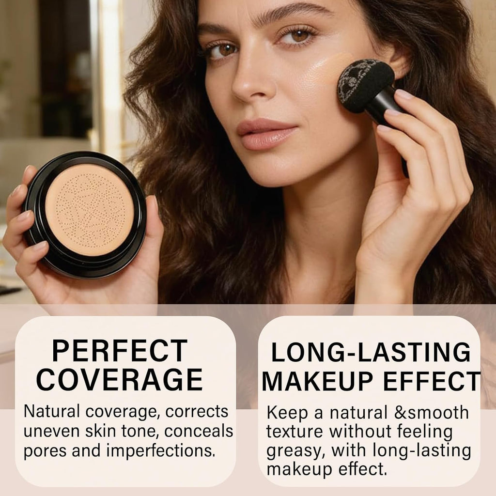 Cushion Foundation Air Cushion CC Cream - Natural Finish, Buildable Coverage Foundation, Even Skin Tone, Tattoo cover up, Moisturizing Concealer Cream Foundation Makeup (Natural)