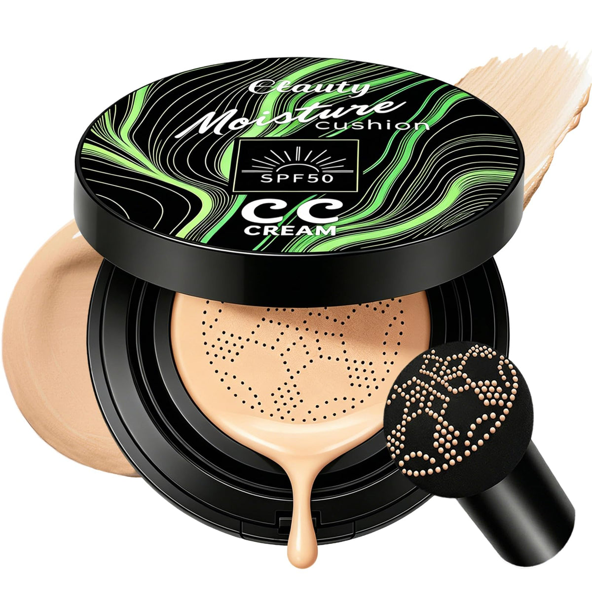 Cushion Foundation Air Cushion CC Cream - Natural Finish, Buildable Coverage Foundation, Even Skin Tone, Tattoo cover up, Moisturizing Concealer Cream Foundation Makeup (Natural)