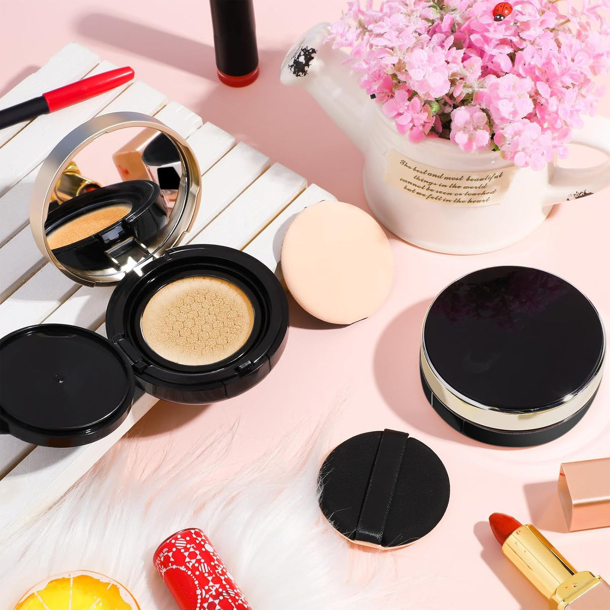 Zopeal 2 Pcs 15g/0.5oz Empty Luxurious Cushion Foundation Box Portable Cushion Compact Bb Puff Box Powder Container with Air Sponge Powder Puff and Mirror for Women Travel Sunscreen