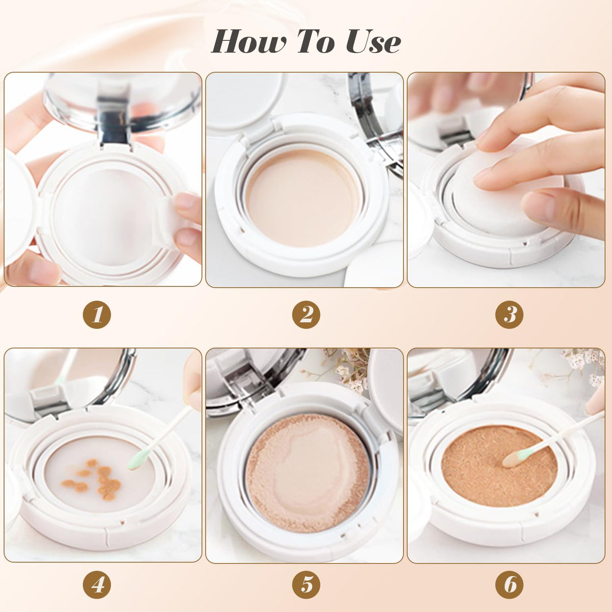 4 Pcs 15g/0.5oz Empty Air Cushion Puff Box Portable Make Up Powder Container Case with Sponge Puff & Mirror for Liquid Foundation BB Cream - White Silver