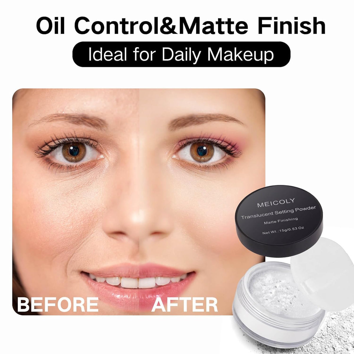 MEICOLY Translucent Loose Setting Powder,Talc-Free Soft Matte Oil Control Face Paint Sealer for Halloween SFX Makeup,Long-Lasting Everyday Makeup White Setting Powder