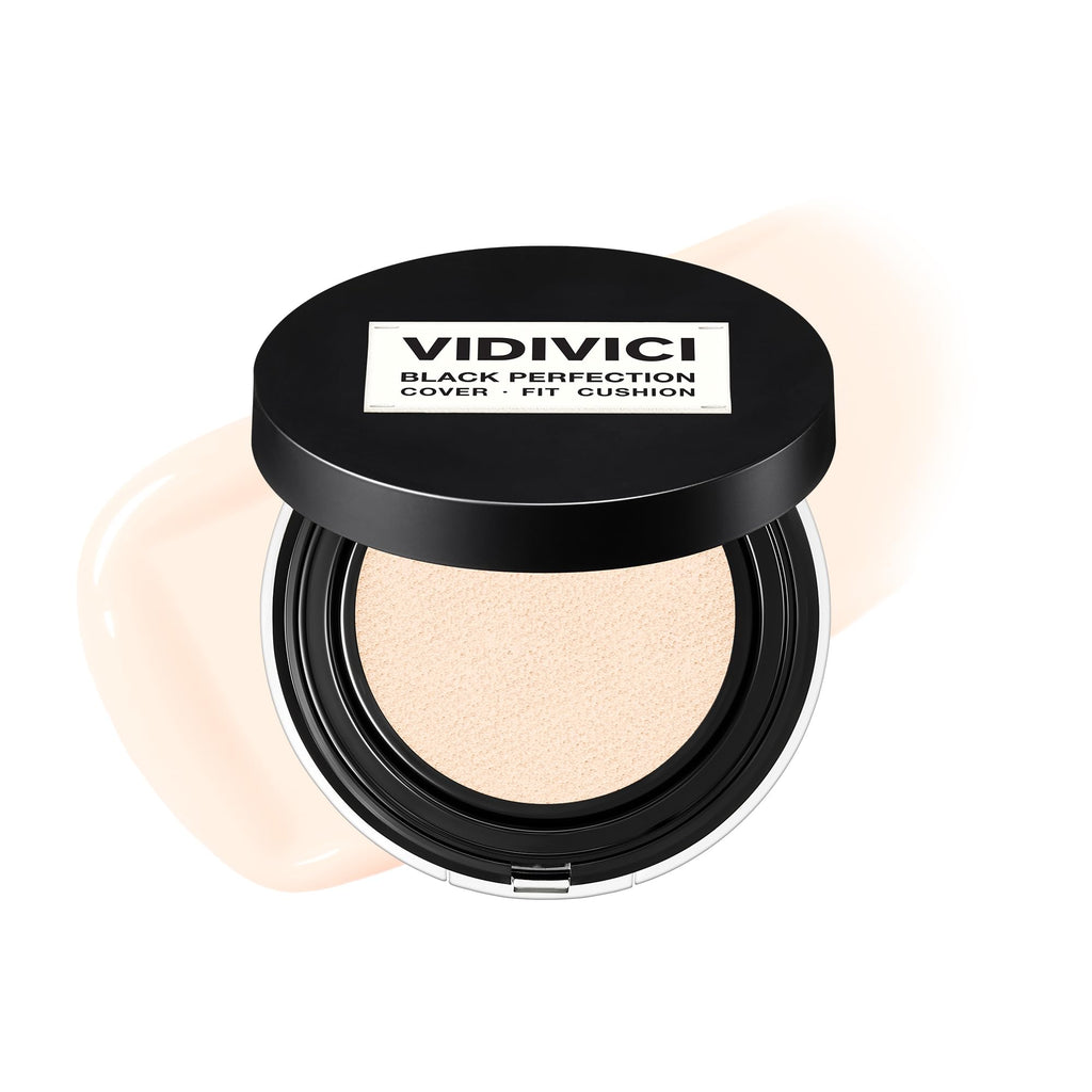 VIDIVICI Black Perfection Cover Fit Cushion | Flawless Slim Coverage Cushion Foundation, Korean Makeup, Sweat-Resistant, Semi-Matte Finish, Long-Lasting, Bulidable, 0.45 Oz. (No. 40NC Sienna)