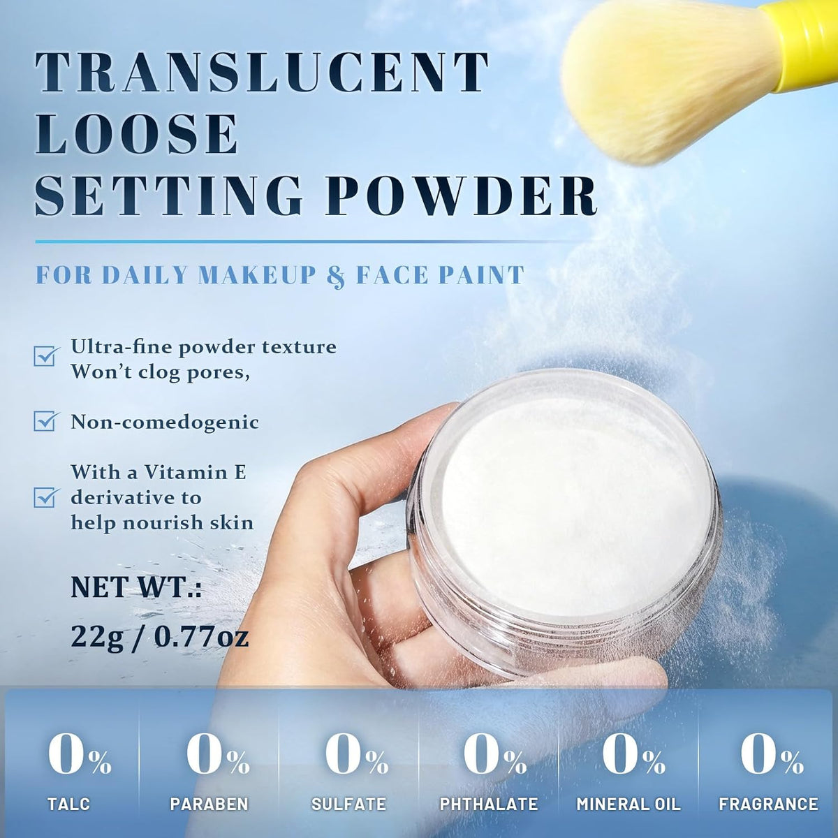 UCANBE Translucent Loose Setting Powder, Talc-Free Soft Matte Oil Control Face Finishing Powder with Vitamin E for Everyday Makeup & Face Paint, Blurs Pores & Fine Lines, Lightweight Long-Lasting