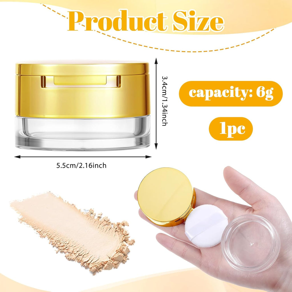 Loose Powder Containers with Puff, 6G Empty Makeup Powder Compact Case, Reusable Travel Powders Container, Plastic Cosmetic Jar with Mirror