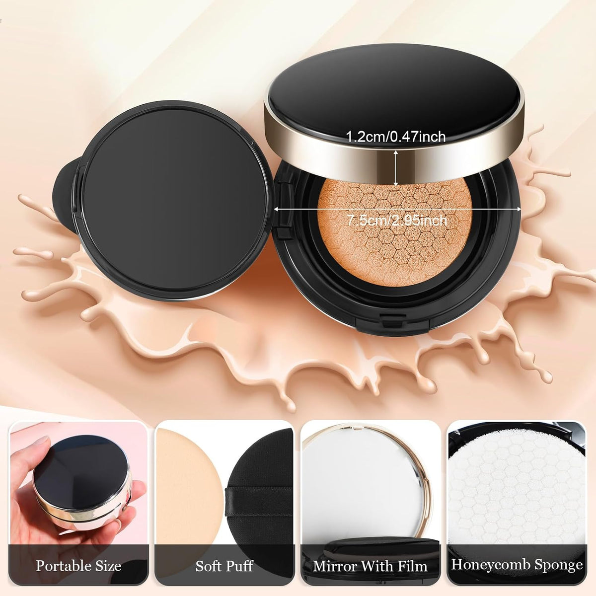 Zopeal 2 Pcs 15g/0.5oz Empty Luxurious Cushion Foundation Box Portable Cushion Compact Bb Puff Box Powder Container with Air Sponge Powder Puff and Mirror for Women Travel Sunscreen