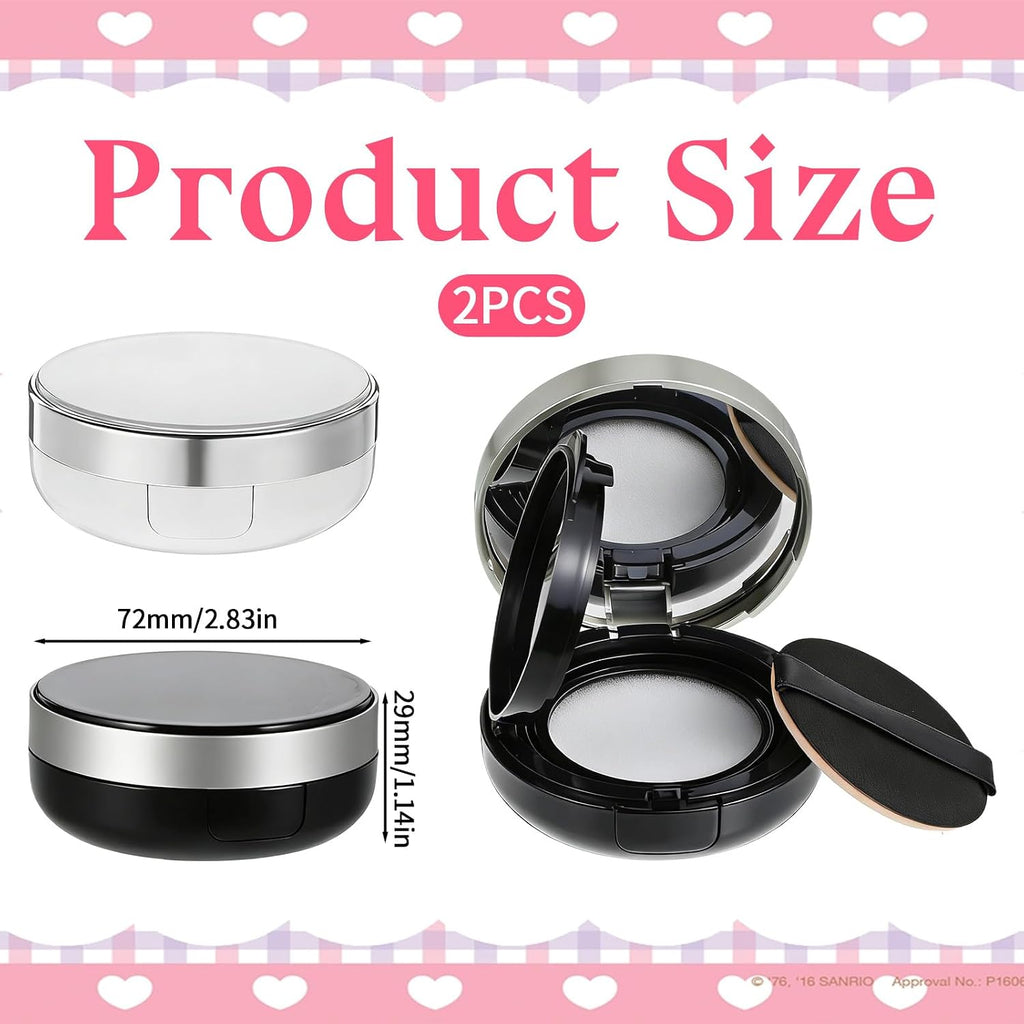 2 Pcs Loose Powder Container with Puff 15g/0.5oz Empty Cushion Foundation Compact Luxurious Cushion Foundation Box Portable DIY Makeup Powder Container with Air Sponge Mirror and Powders Puff