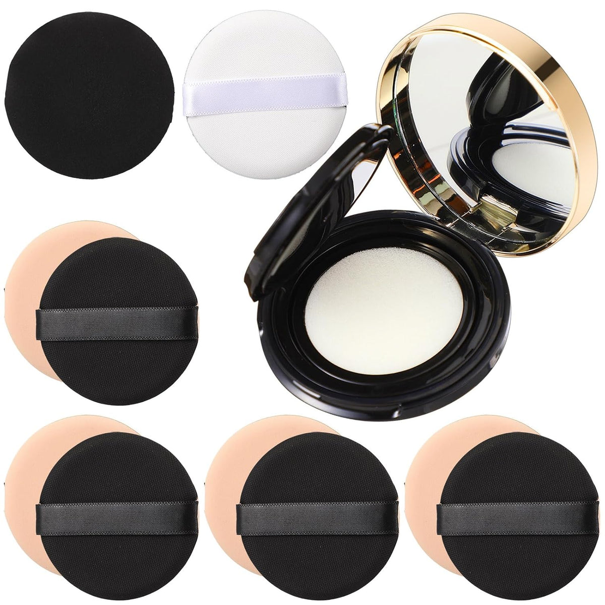 Patelai 7 Pcs Black Empty Cushion Compact with Mirror 0.5oz