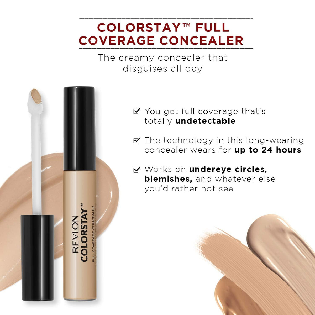 Revlon Concealer Stick, ColorStay 24 Hour Color Correcting Face Makeup, Longwear Full Coverage with Radiant Finish, 030 Light Medium, 0.25 Oz