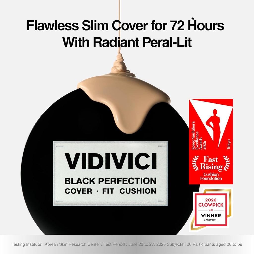 VIDIVICI Black Perfection Cover Fit Cushion | Flawless Slim Coverage Cushion Foundation, Korean Makeup, Sweat-Resistant, Semi-Matte Finish, Long-Lasting, Bulidable, 0.45 Oz. (No. 40NC Sienna)