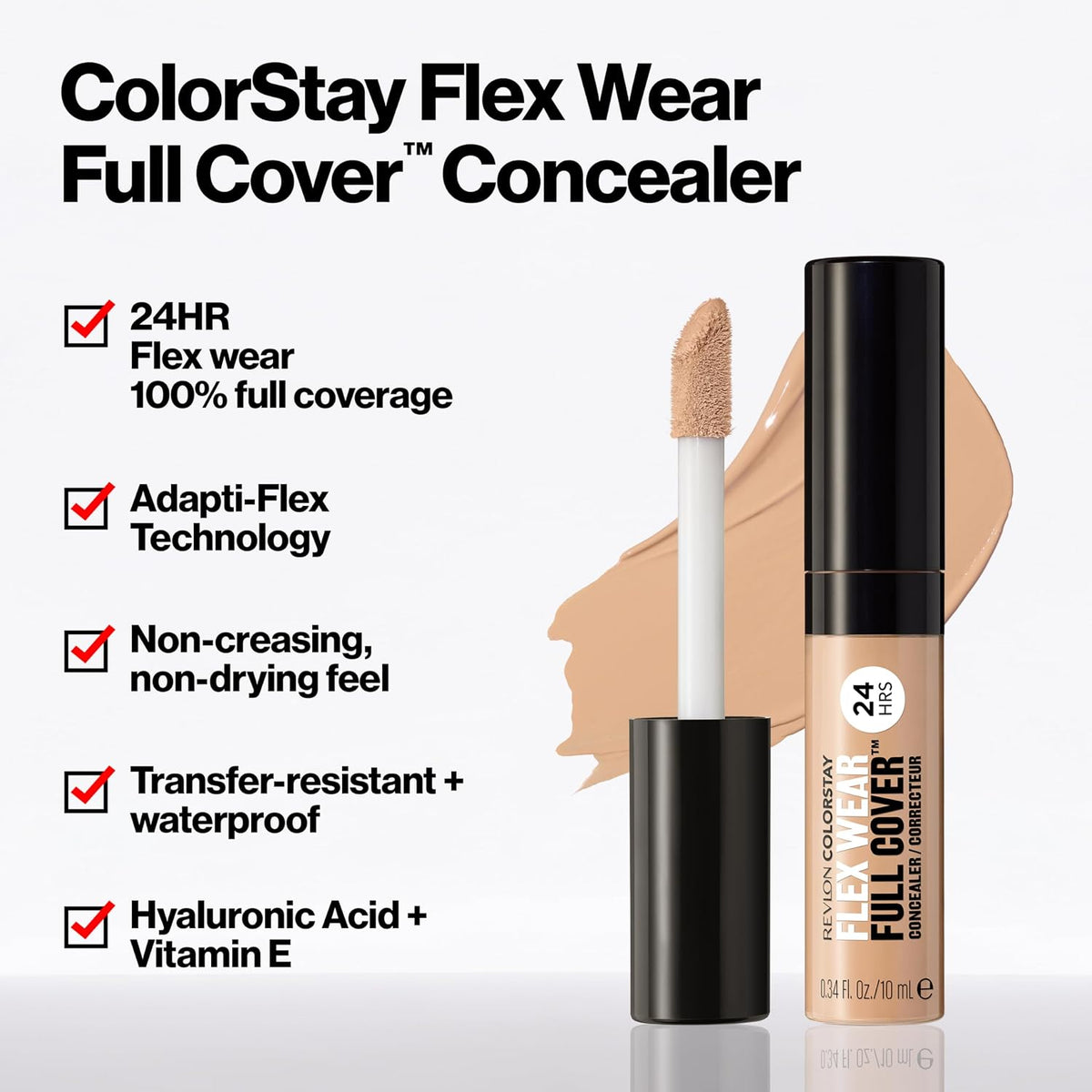 Revlon ColorStay Flex Wear Full Cover Concealer, 040 Medium, 0.34 fl oz