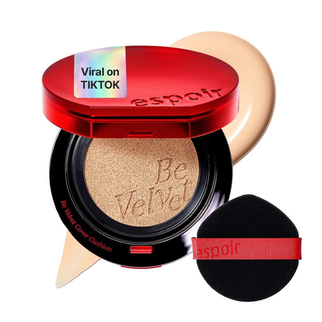ESPOIR Be Velvet Cushion Foundation #21 Ivory | Quick and Easy Coverage with Long-lasting Color by Zero Oxidation, Velvety Smooth Finish & Lightweight Formula, Vegan, Korean Makeup, 0.46 oz