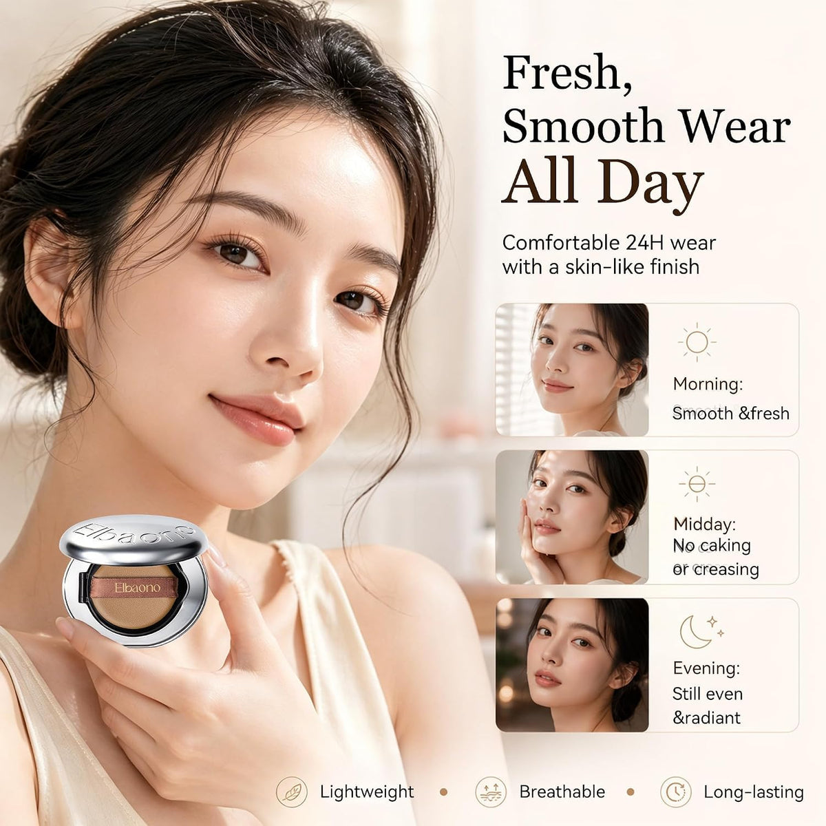 Korean Cushion Foundation Compact with Refill, Skincare-Infused Collagen Face Makeup, Radiant Lightweight Buildable Coverage, #23 Natural White