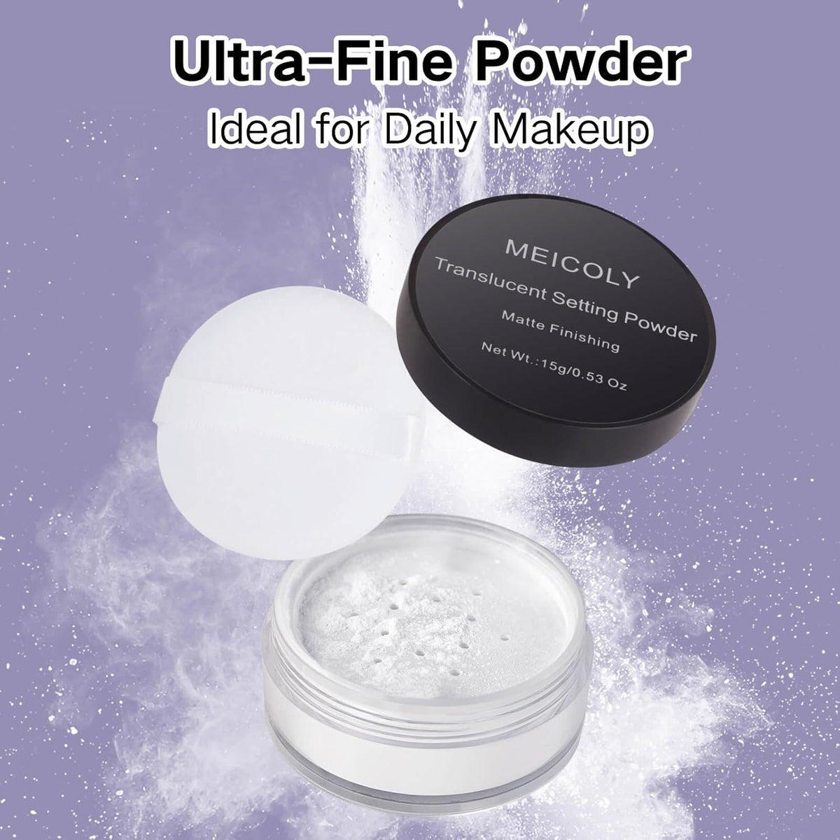 MEICOLY Translucent Loose Setting Powder,Talc-Free Soft Matte Oil Control Face Paint Sealer for Halloween SFX Makeup,Long-Lasting Everyday Makeup White Setting Powder