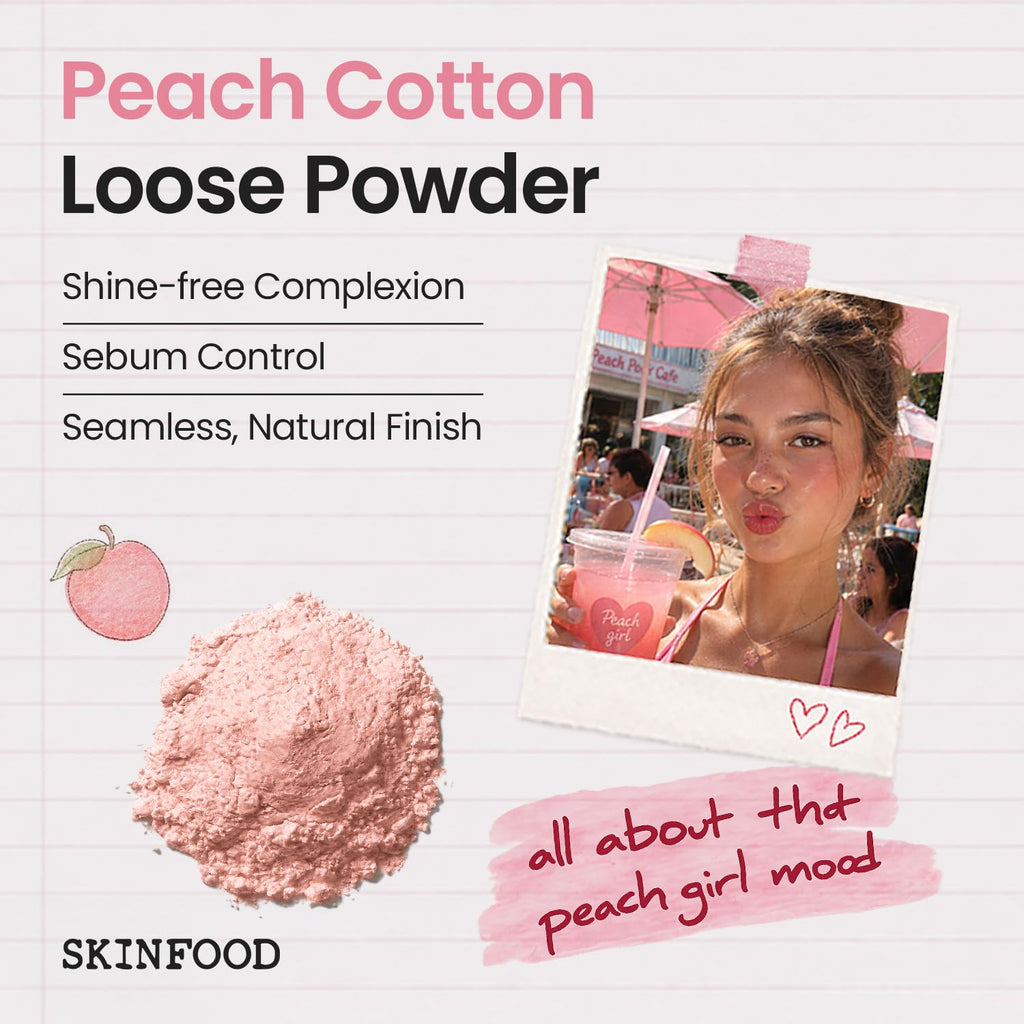 SKINFOOD Peach Cotton Multi Finish Powder 5g - Korean Peach Extract & Calamin Sebum Control Face Powder - Silky Setting Powder - Setting Powder for Oily Skin - Sweet Peach Scent for Soft Skin